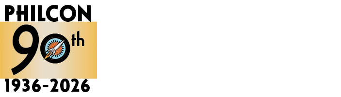 Philcon 90th 1936-2026 Logo with Rocket and 1930s stylized typography